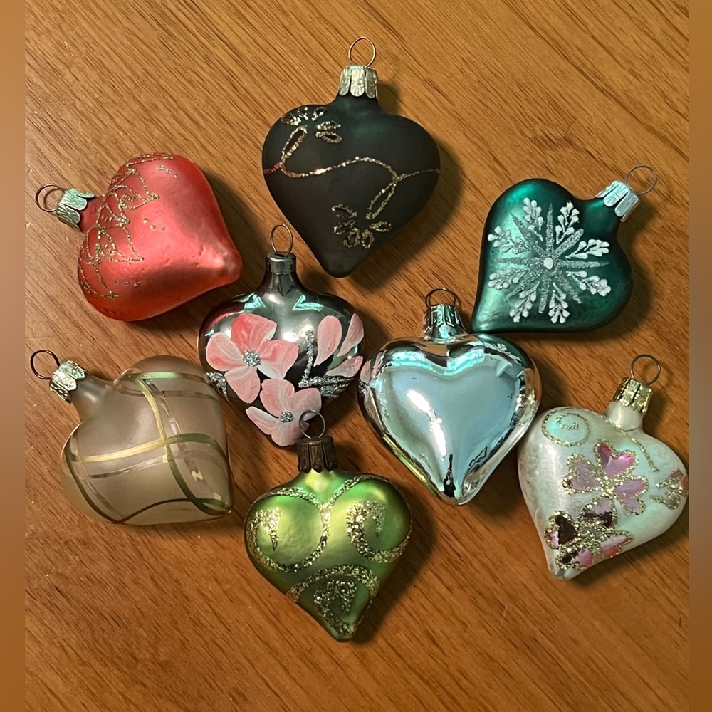 (8) Glass Heart Ornaments